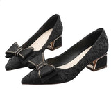 Xajzpa Block Heels For Women Pumps Bow Shoes Lace-Up Shallow Mouth Square Toe Slip On Sandals Ladies 2025 Pointed Wedge Chunky Gold Sli
