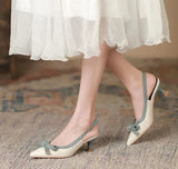 Xajzpa Elegant bow thin heel pointed toe shallow mouth single shoe color blocked simple casual fashionable women's shoes