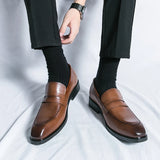 Xajzpa Ripe young men's simple genuine leather loafers elegant business fashion black formal luxury one foot casual office shoes