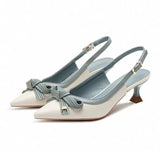 Xajzpa Elegant bow thin heel pointed toe shallow mouth single shoe color blocked simple casual fashionable women's shoes