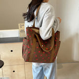 Xajzpa Fresh Sweet Girl Handbag Fashionable High end Corduroy Printed Shoulder Bag Leisure Shopping Commuter Women's Underarm Bag