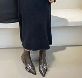 Xajzpa Autumn winter pointed belt buckle thick heel short boots for women high heels back zipper soft leather slimming short boots