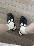 Xajzpa Shoes Female Sandal Women's Girls Beige New Summer Comfort Low Retro Flat Back Strap Square heel Rubber PU Scandals Solid C