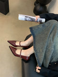Xajzpa Retro Style Thick Heel Spring and Autumn Women Mary Jane Shoes Fashion Shallow Pointed Toe Ladies Comfort Office Pumps Footwear