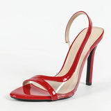 Xajzpa Summer Fashion Shallow Open Toe PVC Transparent Back Strap Sandals Women Red High Heels Wedding Prom Shoes Zapatos Mujer