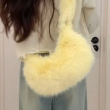 Xajzpa - Fashion Shoulder Bag Solid Color Soft Plush Heart Sweet Cute Handbag New Fall Winter Korean Style Designers Underarm Bag