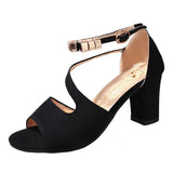 Xajzpa Beige Heeled Sandals Comfort Shoes for Women Med Buckle Strap 2025 Summer Black Block Girls Low Closed High Medium New Fashion S