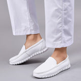 Xajzpa - Hospital men's white nurse shoes comfortable soft soled leather shoes Flat heel elastic sole casual shoes work shoes