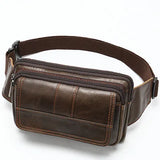 Xajzpa Leather Men Waist Pack Fashion Fanny Pack for Cell Phone Male Crazy Horse Leather Chest Bag Belt Bag Small Shoulder Bag