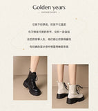 Xajzpa British Style Autumn Platform Shoes for Women Fashion Lace Up Round Toe Ankle Boots for Women Chunky Heel Ladies Short Boots