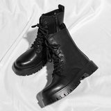 Xajzpa High Top Boots Men Round Toe Comfortable Fashion Breathable Outdoor Platform Non-slip Leather Boots Spring Autumn Main Push 48