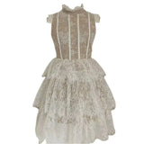 Xajzpa Fashion Dress Women's Sleeveless Lace Patchwork White Elegant Above Knee Dresses 2025 Summer New Tide