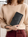 Xajzpa Fashion Retro Women's Long Wallet RFIDTrifold Large Capacity Credit Card Holder Card Holder Double Zipper Clutch Wristlet Wallet