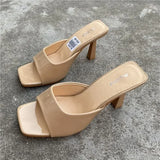Xajzpa New Women Shoes European and American Fashion Square Head Thin High Heel Sexy Slippers Women Zapatos De Mujer