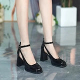 Xajzpa Mary Jane High Heel Sandal for Women Buckle Strap Female Shoe Espadrilles Platform High-heeled Block Girls Clogs Lacquered