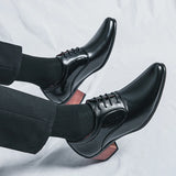 Xajzpa New men's lace up Oxford shoes genuine leather high heels club classic pointed casual fashion shoes new style