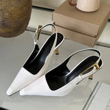 Xajzpa Street Style Sexy Pointed Toe Metal Buckle Strap Women Pumps Stripper Sandals Slingback High Heels Female Shoes