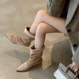 Xajzpa New Style Luxury Women's Flats Women's Boots Pointed Toe Designer Mid Calf Shoes Winter Fad Boots Trend Gladiator Walking Boots