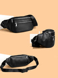 Xajzpa   Black Men's Genuine Leather Fanny Pack Lightweight Sports Waist Bag for Men Belt Pouch Phone Chest Bags Male Small Bag