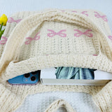 Xajzpa Knitted Handbags Large Capacity Bow Pattern Crochet Tote Bag Bow Pattern Crochet Tote Bag Multifunctional Knitted Shopping Bag