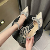 Xajzpa New Women's Crystal Sandals Classic Fairy Bow High Heels Summer New Water Diamond Fine Heel Bridesmaid Wedding Shoes