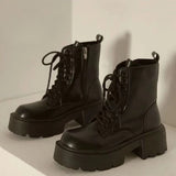Xajzpa British Style Autumn Platform Shoes for Women Fashion Lace Up Round Toe Ankle Boots for Women Chunky Heel Ladies Short Boots