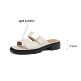 New Split Leather Summer Slippers Women 2024 Square Toe Chunky Heel Sandals Open Toe Shoes for Women Handmade Slippers Women