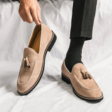 Xajzpa Fashion Brand Men's Tassel Suede Slip-on Leather Driving Shoes Designer Mens Moccasins Retro Pointed Banquet Social Shoes Male