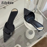 Xajzpa Sexy Thin Heels Slipper For Women Summer Fashion Pointed Toe Slides Stripper Party Sandal Mule Shoes Zapatillas Mujer