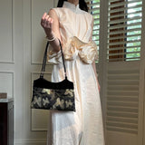Xajzpa - Chinese Style Fashion Shoulder Bag Butterfly Print Black Pearls Vintage Handbag New Elegant Luxury Designers Underarm Bag