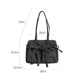 Women's Fashion Tote Bags Commuter Lightweight Zipper Nylon Shoulder Bag Casual Bow Handbag