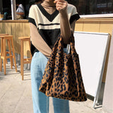 Xajzpa  Classic Leopard Printing Top-handle Bag Women Corduroy Shopping Bag Large Capacity Book Tote Bag Female Casual Shoulder Bag