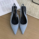 Xajzpa Brand New Women Sandals Fashion Pointed Toe Shallow Slip On Ladies Elegant Slingback Shoes Med Heel Pumps Shoes Mujer