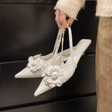 Xajzpa New Style Luxury Women's Mule Shoes Summer Fashion High Heel Flower Sexy Pointed Ladies Casual Outdoor Shoes Sweet White Sandals