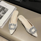 Xajzpa New Women's Shoes New Mules Women's High Heels Fashion Wedding Pump Women Rhinestone Pointed Toe Sandals Ladies Zapatos Mujer