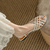 Xajzpa Shoes Female Sandal Women's Girls Beige New Summer Comfort Low Retro Flat Back Strap Square heel Rubber PU Scandals Solid C