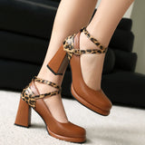 Xajzpa Round Toe Beige High Heels Women Shoes 2025 Spring Pumps Sandals Ladies Sweet 12cm Straps African Branded Brief Leopard Casual C