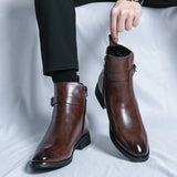 Xajzpa high-quality new ankle boots with side zipper brown black classic business casual party personalized buckle men's shoes