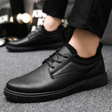 Xajzpa Fashionable men's casual leather shoes, outdoor sports hiking shoes, business soft soles, anti slip driving dad loafers