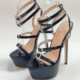 Xajzpa - Runway Style Sexy High Heels Platform Sandals For Women Fashion Open Toe Crystal Buckle Stiletto Wedding Stripper Shoes