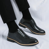 Xajzpa High end Brand Men's Shoes Formal Lace Sharp Smooth Casual Fashion Classic Elegant Business Leather Shoes