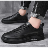 Xajzpa Summer Men's Shoes New Breathable Waterproof Black Lace-Up Flat Sneakers Non-slip Classic Men Soft Leather Shoes Casual Loafers