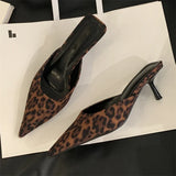 Xajzpa Spring New Leopard Print Women Slipper Pointed Toe Thin Low Heel Sandal Ladies Mules Shoes Zapatos Mujer