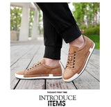 Xajzpa Men's Casual Leather Shoes for Men Fashion Four Seasons Breathable Lace-up Athletic Shoes Shallow Skate Shoes Large Sizes 38-48