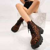 Xajzpa  Sexy Leopard Ankle Boots for Women Autumn Winter Low Square Heels Plus Size 43 Short Booties Shoes Woman Motorcycle Boots