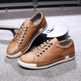Xajzpa Men's Casual Leather Shoes for Men Fashion Four Seasons Breathable Lace-up Athletic Shoes Shallow Skate Shoes Large Sizes 38-48