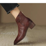 Xajzpa New Autumn Genuine Leather Ankle Boots Pointed Toe Women Boots Retro Short Boots Women Shoes Winter Retro Chelsea Boots