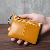 Xajzpa  Handmade Genuine Leather Small Wallet, Business Card Bag, Top Layer, Cowhide Simple Zipper, Driver's License Bag, Bus Card  Bag