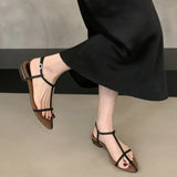 Xajzpa New Brand Women Sandal Fashion Narrow Band Flat Heel Ladies Gladiator Shoes Pointed Toe Ankle Buckle Zapatos Muje