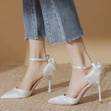 Xajzpa High Heels Pointed Toe Women's High-Heeled Shoes Sandals Ladies 2025 Sexy Pump Sweet Spikes Beige Spring African Latest Crossdre
